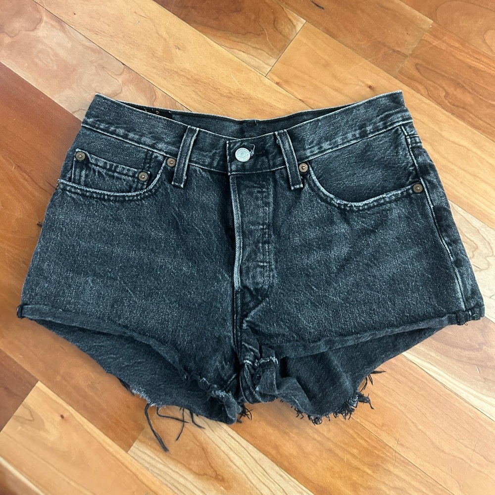 Levi’s 501 black distressed cut off shorts